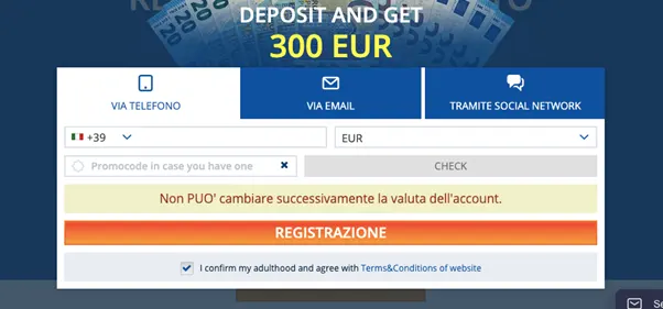 Modulo di registrazione, ricezione di bonus su MostBet